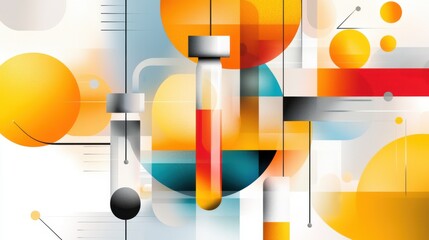 Poster - Vibrant Abstract Geometric Composition with Overlapping Spheres and Dynamic Shapes in Vivid Colors