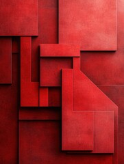 Poster - Red geometric shapes abstract background with textured surface and layered effect design