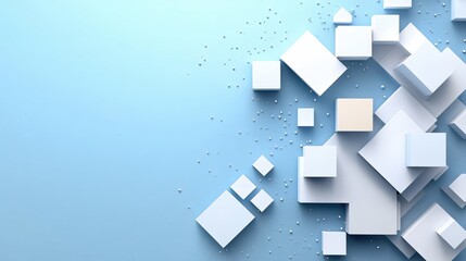 Poster - Abstract geometric composition of white and beige cubes on a light blue background