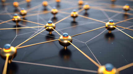 Poster - close up view of interconnected nodes and lines representing network, showcasing modern and technolo