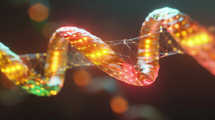 Poster - vibrant, glowing dna strand with colorful lights and network of connections, symbolizing genetic sci