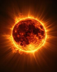 Poster - Fiery sphere with bright light and dark background showing intense heat and glowing texture