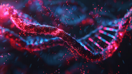Poster - vibrant representation of dna strands in red and blue colors, showcasing intricate details and sense