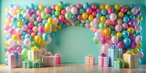 Wall Mural - Pastel Balloons and Presents Celebrate a Festive Occasion