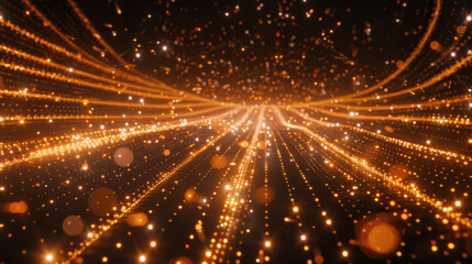 Poster - Abstract golden light trails create mesmerizing visual effect, evoking sense of depth and movement in digital space. Perfect for backgrounds or tech themes