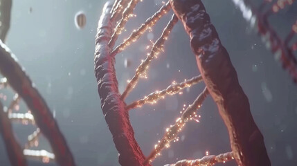 Poster - 3d rendering of dna structure with glowing elements, showcasing genetic material and molecular biolo