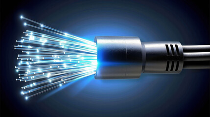 Poster - Fiber optic cable emitting light, technology concept, digital communication, high speed internet, data transmission, glowing fibers, modern technology, network connection, telecommunications