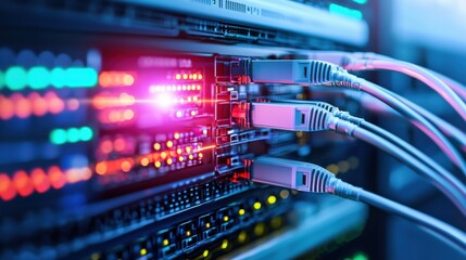 Poster - Vibrant Network Cables and Server Rack in a Modern Data Center