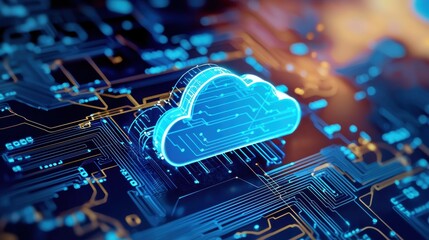 Poster - Glowing Blue Cloud Computing Technology on Circuit Board Background