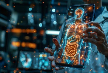 Poster - Doctor Holding Futuristic Device for Advanced Medical Diagnostics Visualization