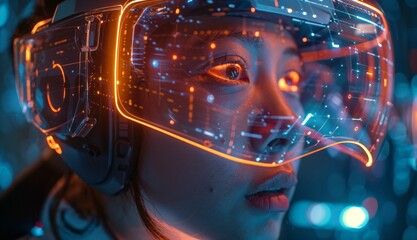 Poster - person using sleek computer interface with advanced visual technology