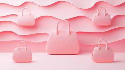 Leinwandbilder - Stylish pink bags on wavy background create modern aesthetic