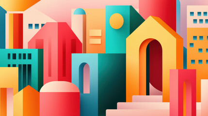 Leinwandbilder - Colorful abstract cityscape with geometric shapes and vibrant hues