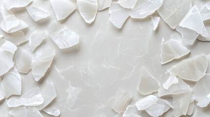 Poster - Textured background of white stone fragments on light surface, creating serene and natural aesthetic