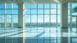 © Zam - Sunlit modern empty office with panoramic city view.