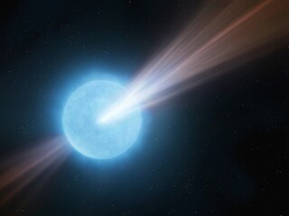 Wall Mural - neutron star with relativistic jet on black background. pulsar spins fast in space. source of radio 