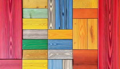 Aufkleber - A contemporary abstract pattern featuring vibrant wood paneling in a variety of colorful shades, seamlessly arranged to create a dynamic and visually striking composition