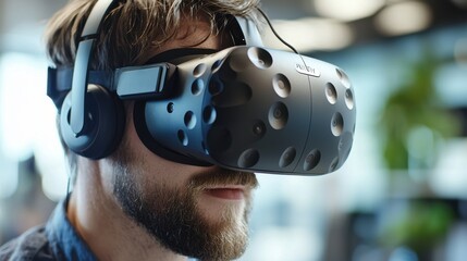 Poster - Man Using Virtual Reality Headset for Immersive Digital Experience