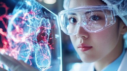 Poster - Young Scientist Examining Molecules Through Microscope in High Tech Lab