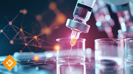 Poster - Futuristic Scientific Experiment with Glowing Liquid and Digital Connections