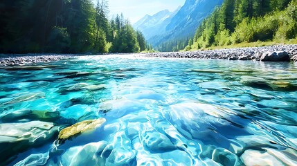 Poster - Serene Mountain River with Crystal Clear Water