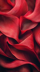 Poster - Abstract red fabric texture with flowing waves and delicate folds creating a dynamic pattern