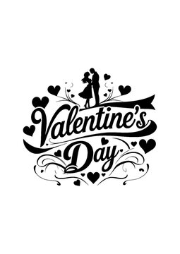 Happy Valentines Day typography poster.Timeless Love in Silhouette .

