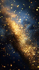 Poster - Golden bokeh light effect on dark blue background creates a magical and sparkling atmosphere