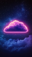 Poster - glowing pink cloud floating above blue clouds against a starry night sky background
