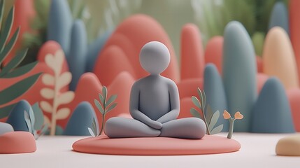 Aufkleber - Small figure sitting on a vibrant red surface with contrasting colors and simple background