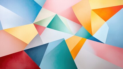 Poster - Abstract Composition of Sharp Angular Polygons in Metallic Hues and Soft Pastel Shades