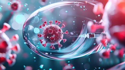 Poster - magnified microscopic view of novel coronavirus structure inside medical laboratory