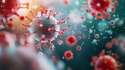 Poster - microscopic view of mutating coronavirus cells during pandemic outbreak on abstract background