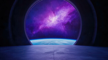Wall Mural - stunning view of a space station portal overlooking a gas giant in orbit