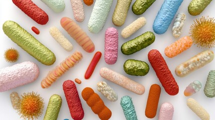 Poster - Highly Detailed Rendering of Various Bacteria Under Microscope for Scientific and Educational Use