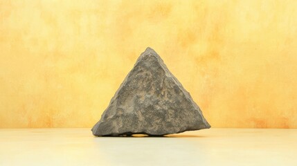 Poster - Plain Black Triangle Rock Leaning to One Side on Subtle Yellow Background