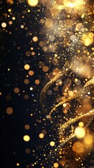 Poster - Golden sparkling dust trails and bokeh lights on dark background creating a festive mood