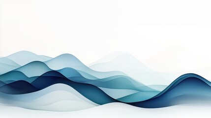 Poster - Abstract Landscape of Gentle Waves and Rolling Hills in Soft Blue and White Tones for Tranquil Atmosphere