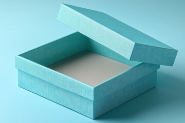 Poster - Open light blue gift box on a matching background with a textured pattern and soft lighting
