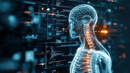 Poster - glowing digital brain hologram representing futuristic intelligence and technology