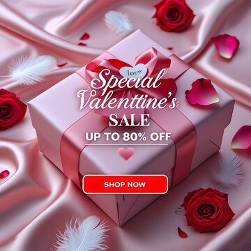 Elegant Valentine's Day Greeting – A Glowing Love Letter in an Envelope Surrounded by Romantic Roses and Golden Accents.