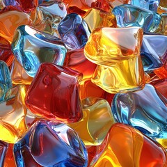 Poster - Colorful translucent shapes with reflective surfaces in shades of blue red orange and yellow