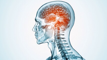 Poster - transparent 3d rendered imaging of the human brain and skull anatomy for medical and scientific