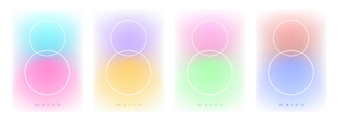 Fototapete - March 8. Set of festive templates for International Women's Day holiday graphic design. Soft color gradients and white lines. Vector illustration.