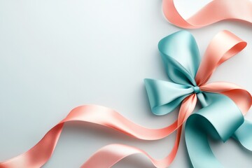 Aufkleber - A flat design of two intertwined ribbons in bright complementary shades, like teal and pink, flowing gracefully on a clean white canvas