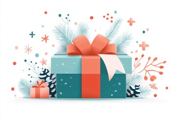 Aufkleber - A flat, geometric illustration of a gift box with complementary tones, such as teal and coral, with a simple ribbon tying the design together