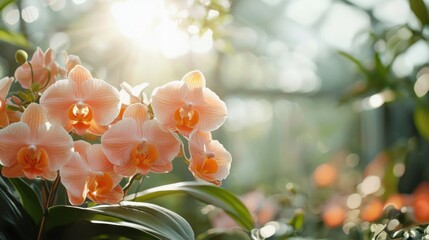 Poster - Closeup of Vibrant Orange and Yellow Orchid Flowers in Greenhouse