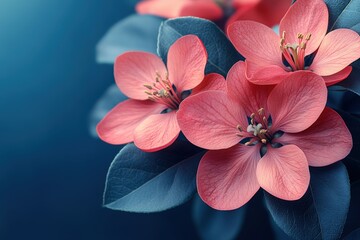 Canvas Print - Close-up of Delicate Coral Flowers with Dark Blue Background