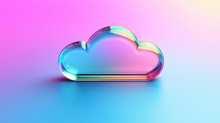 Poster - vibrant iridescent glass cloud icon against colorful background symbol of data storage and digital concepts