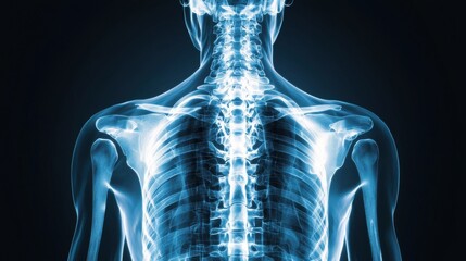 Poster - transparent skeletal x ray scan of human body in monochrome abstract design